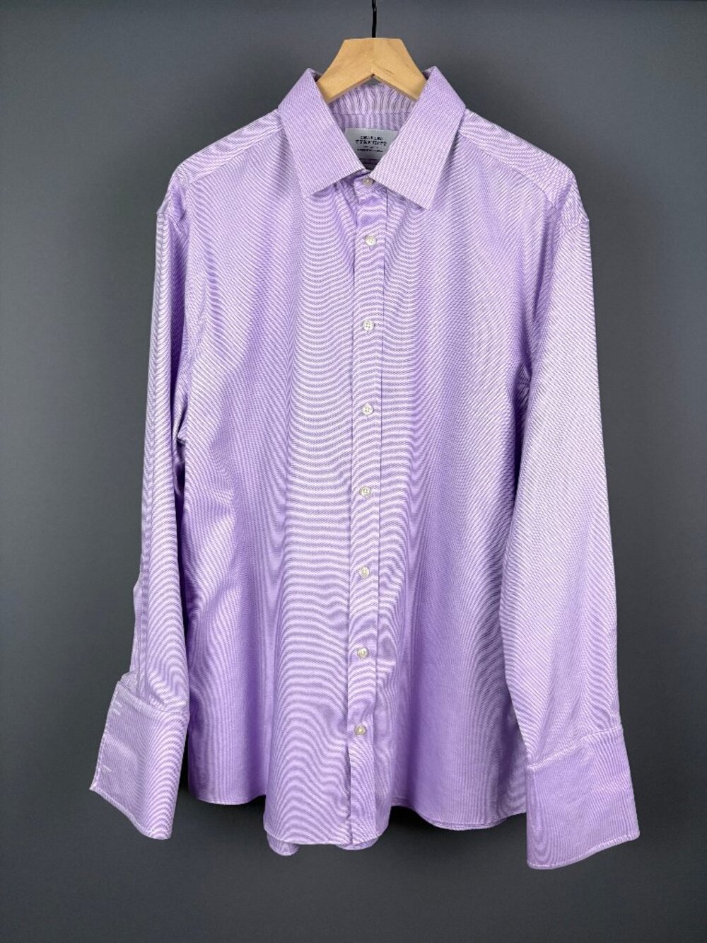 Charles Tyrwhitt Non Iron Slim Fit Dress Shirt 17.5 34 Purple Cotton